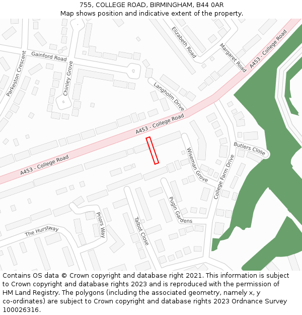 755, COLLEGE ROAD, BIRMINGHAM, B44 0AR: Location map and indicative extent of plot