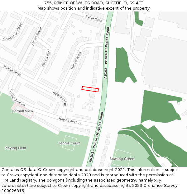 755, PRINCE OF WALES ROAD, SHEFFIELD, S9 4ET: Location map and indicative extent of plot