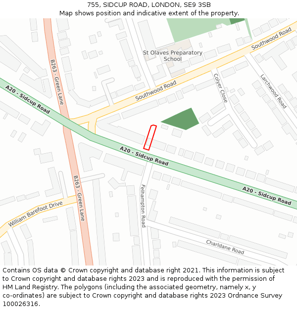 755, SIDCUP ROAD, LONDON, SE9 3SB: Location map and indicative extent of plot