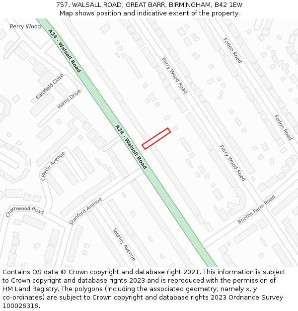 757, WALSALL ROAD, GREAT BARR, BIRMINGHAM, B42 1EW: Location map and indicative extent of plot