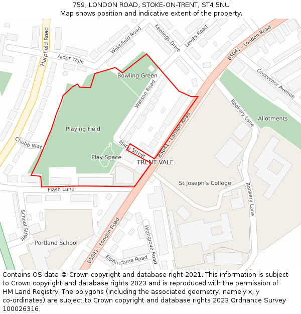 759, LONDON ROAD, STOKE-ON-TRENT, ST4 5NU: Location map and indicative extent of plot