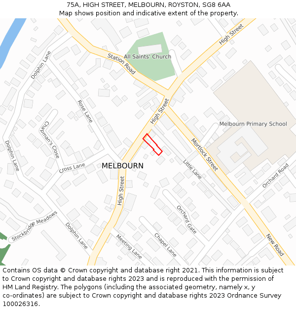 75A, HIGH STREET, MELBOURN, ROYSTON, SG8 6AA: Location map and indicative extent of plot