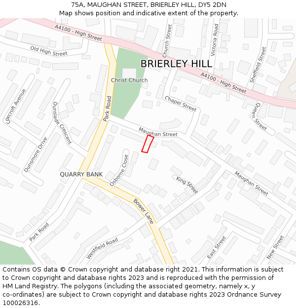 75A, MAUGHAN STREET, BRIERLEY HILL, DY5 2DN: Location map and indicative extent of plot