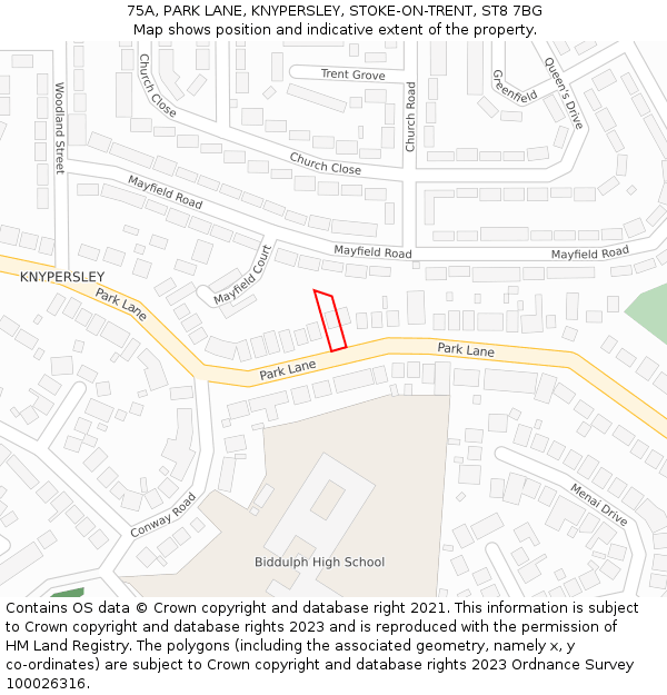 75A, PARK LANE, KNYPERSLEY, STOKE-ON-TRENT, ST8 7BG: Location map and indicative extent of plot