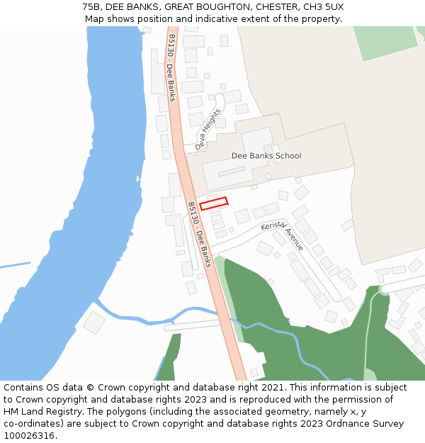 75B, DEE BANKS, GREAT BOUGHTON, CHESTER, CH3 5UX: Location map and indicative extent of plot