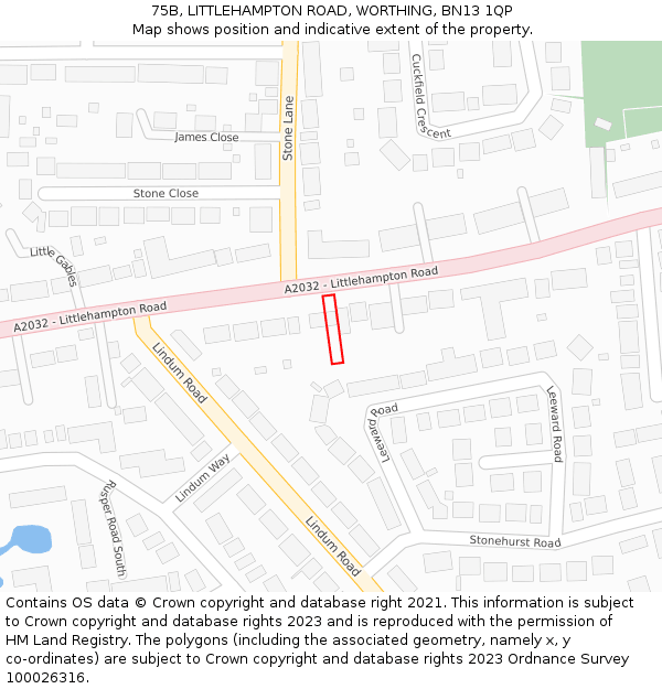 75B, LITTLEHAMPTON ROAD, WORTHING, BN13 1QP: Location map and indicative extent of plot