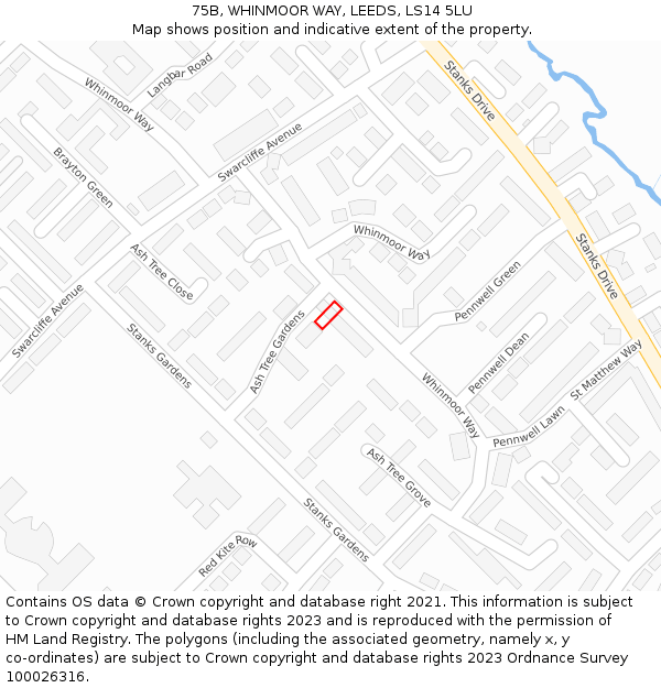 75B, WHINMOOR WAY, LEEDS, LS14 5LU: Location map and indicative extent of plot