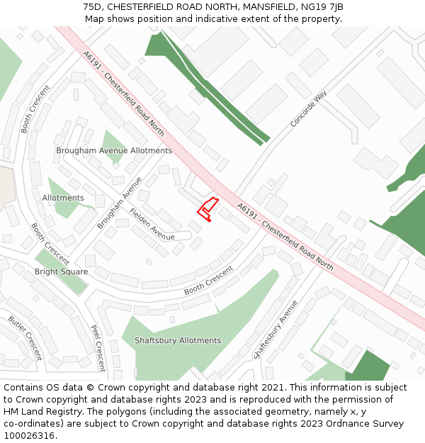 75D, CHESTERFIELD ROAD NORTH, MANSFIELD, NG19 7JB: Location map and indicative extent of plot