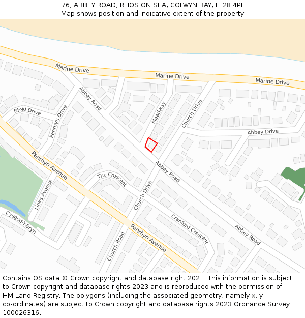 76, ABBEY ROAD, RHOS ON SEA, COLWYN BAY, LL28 4PF: Location map and indicative extent of plot