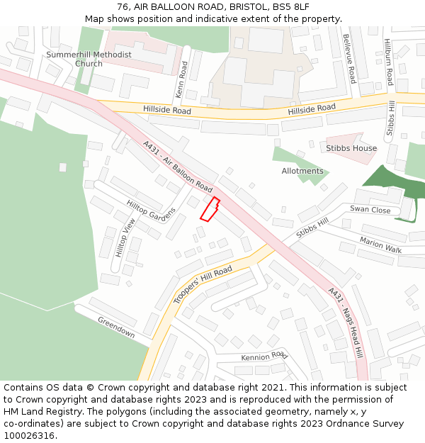 76, AIR BALLOON ROAD, BRISTOL, BS5 8LF: Location map and indicative extent of plot