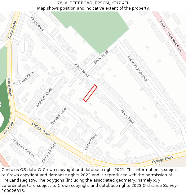 76, ALBERT ROAD, EPSOM, KT17 4EL: Location map and indicative extent of plot