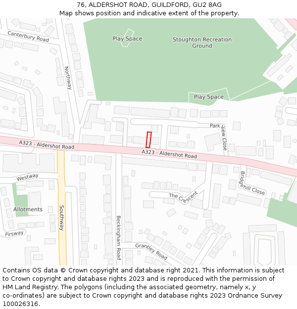 76, ALDERSHOT ROAD, GUILDFORD, GU2 8AG: Location map and indicative extent of plot