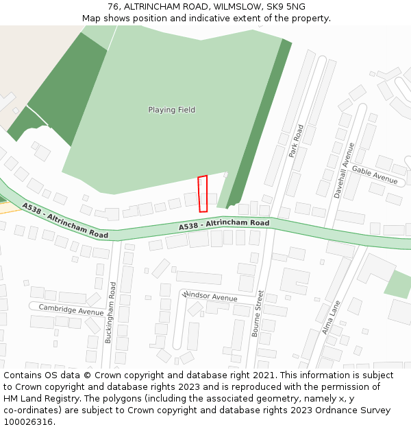 76, ALTRINCHAM ROAD, WILMSLOW, SK9 5NG: Location map and indicative extent of plot