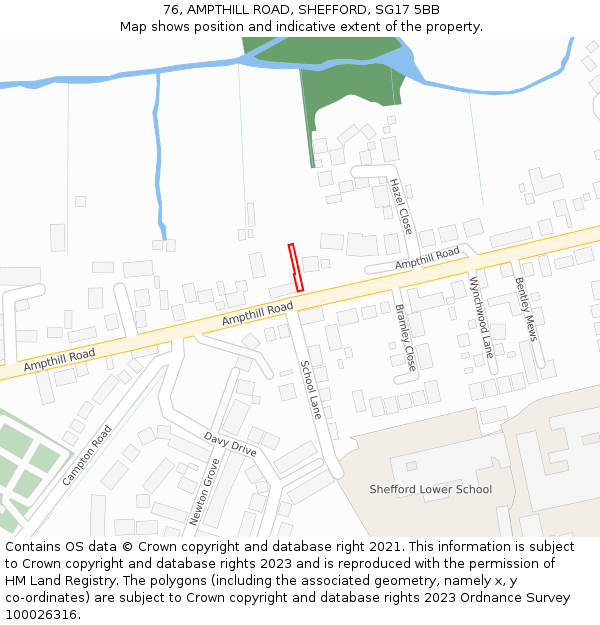 76, AMPTHILL ROAD, SHEFFORD, SG17 5BB: Location map and indicative extent of plot