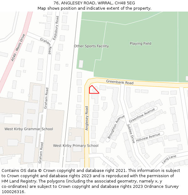 76, ANGLESEY ROAD, WIRRAL, CH48 5EG: Location map and indicative extent of plot