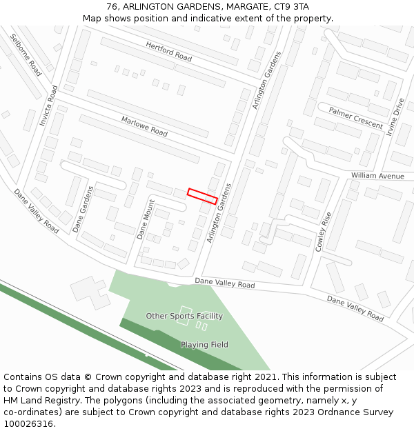 76, ARLINGTON GARDENS, MARGATE, CT9 3TA: Location map and indicative extent of plot