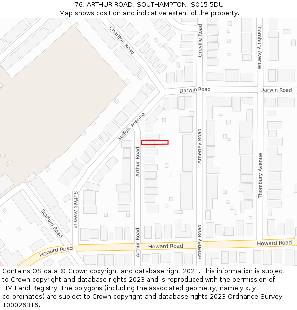 76, ARTHUR ROAD, SOUTHAMPTON, SO15 5DU: Location map and indicative extent of plot