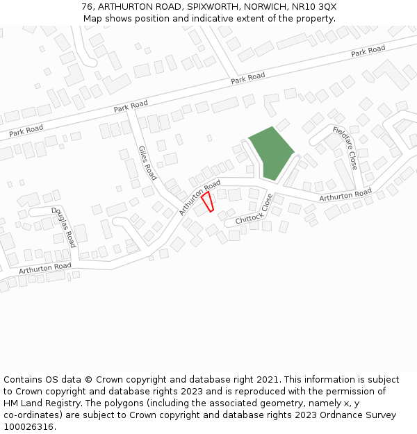 76, ARTHURTON ROAD, SPIXWORTH, NORWICH, NR10 3QX: Location map and indicative extent of plot