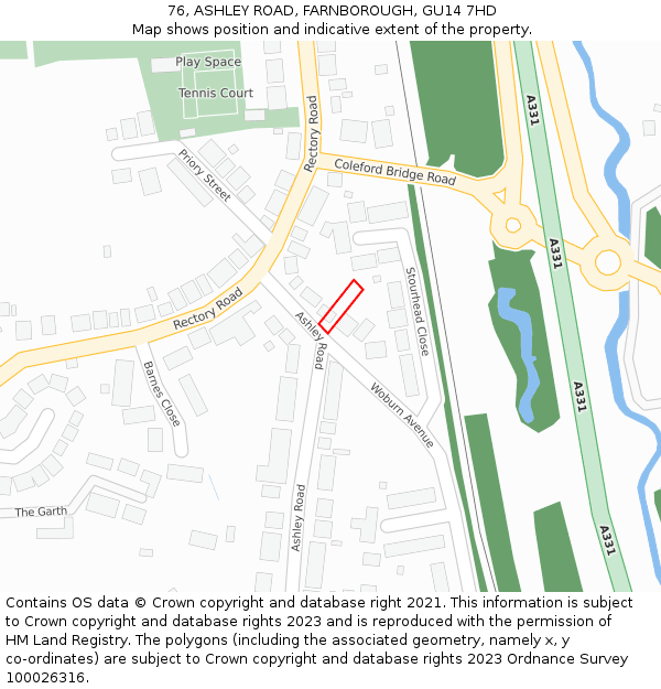 76, ASHLEY ROAD, FARNBOROUGH, GU14 7HD: Location map and indicative extent of plot