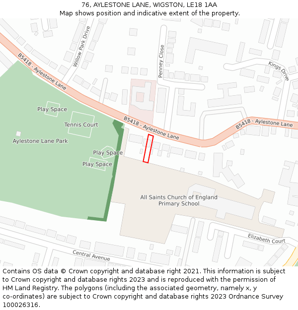 76, AYLESTONE LANE, WIGSTON, LE18 1AA: Location map and indicative extent of plot