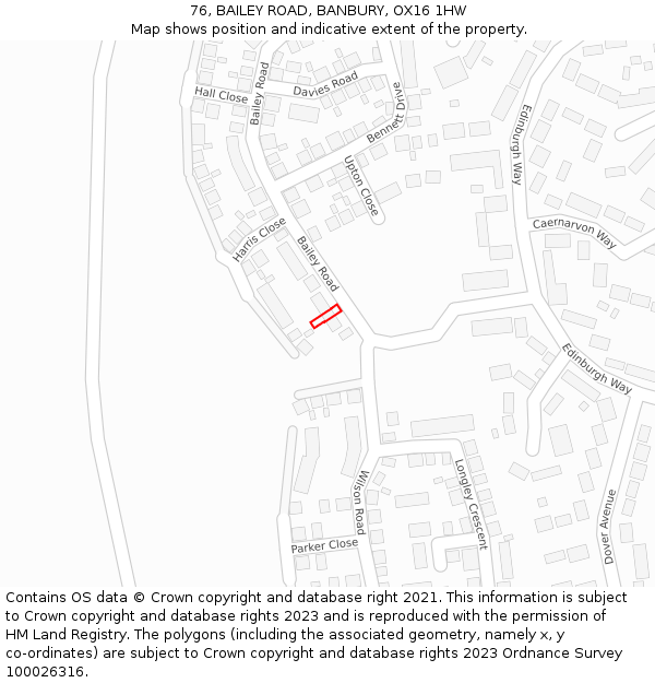 76, BAILEY ROAD, BANBURY, OX16 1HW: Location map and indicative extent of plot