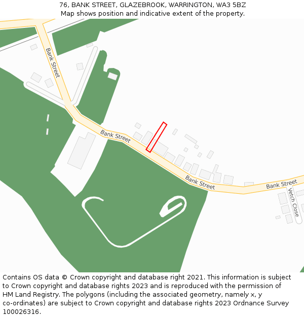 76, BANK STREET, GLAZEBROOK, WARRINGTON, WA3 5BZ: Location map and indicative extent of plot