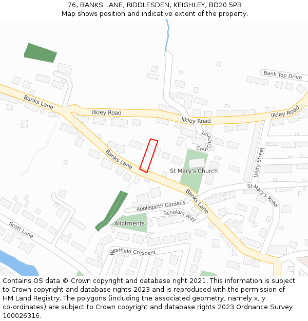 76, BANKS LANE, RIDDLESDEN, KEIGHLEY, BD20 5PB: Location map and indicative extent of plot