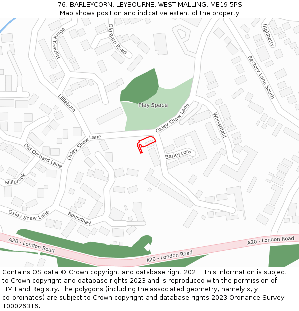 76, BARLEYCORN, LEYBOURNE, WEST MALLING, ME19 5PS: Location map and indicative extent of plot