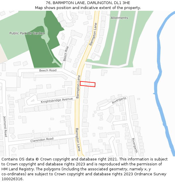 76, BARMPTON LANE, DARLINGTON, DL1 3HE: Location map and indicative extent of plot