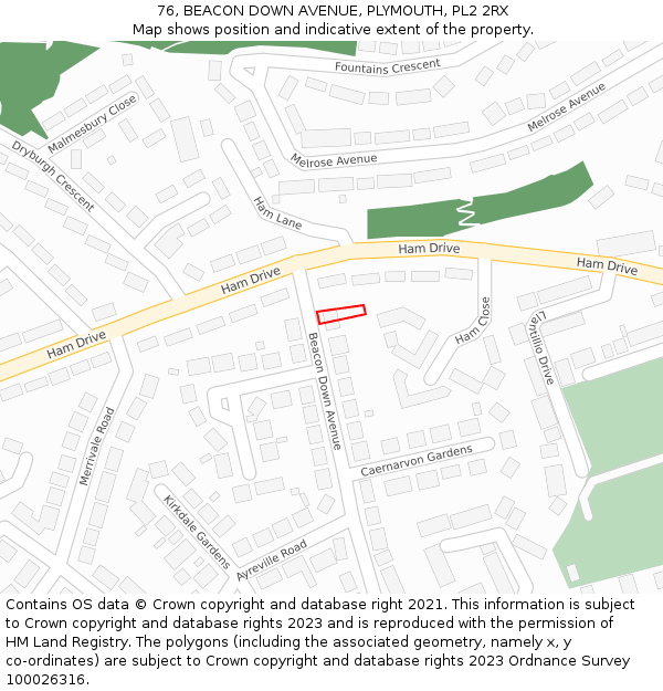 76, BEACON DOWN AVENUE, PLYMOUTH, PL2 2RX: Location map and indicative extent of plot