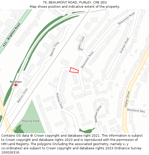 76, BEAUMONT ROAD, PURLEY, CR8 2EG: Location map and indicative extent of plot