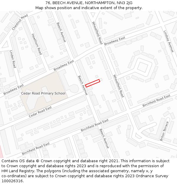 76, BEECH AVENUE, NORTHAMPTON, NN3 2JG: Location map and indicative extent of plot