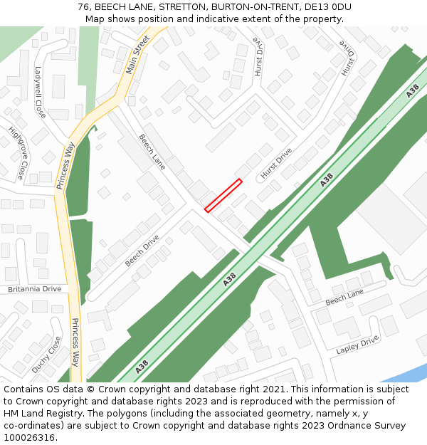 76, BEECH LANE, STRETTON, BURTON-ON-TRENT, DE13 0DU: Location map and indicative extent of plot