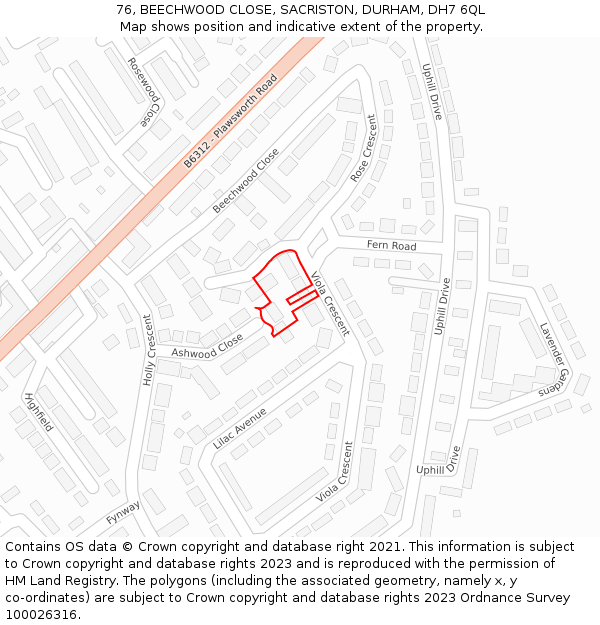 76, BEECHWOOD CLOSE, SACRISTON, DURHAM, DH7 6QL: Location map and indicative extent of plot