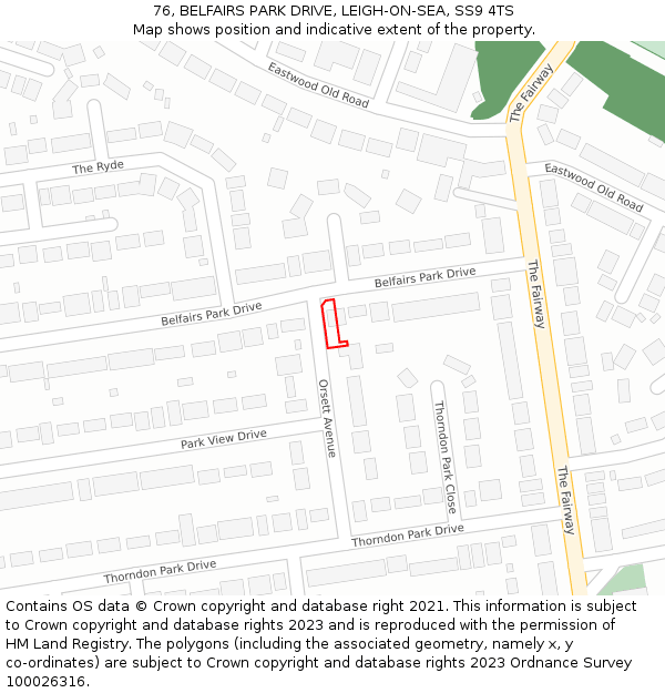 76, BELFAIRS PARK DRIVE, LEIGH-ON-SEA, SS9 4TS: Location map and indicative extent of plot