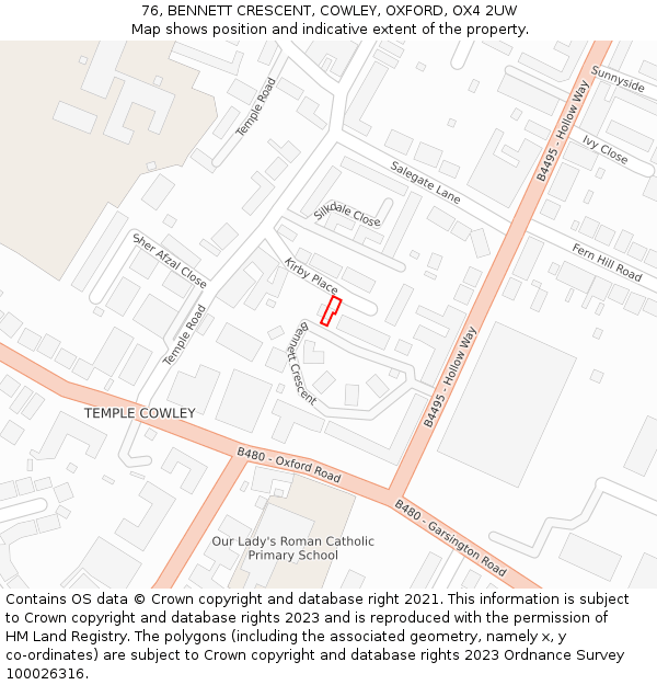 76, BENNETT CRESCENT, COWLEY, OXFORD, OX4 2UW: Location map and indicative extent of plot