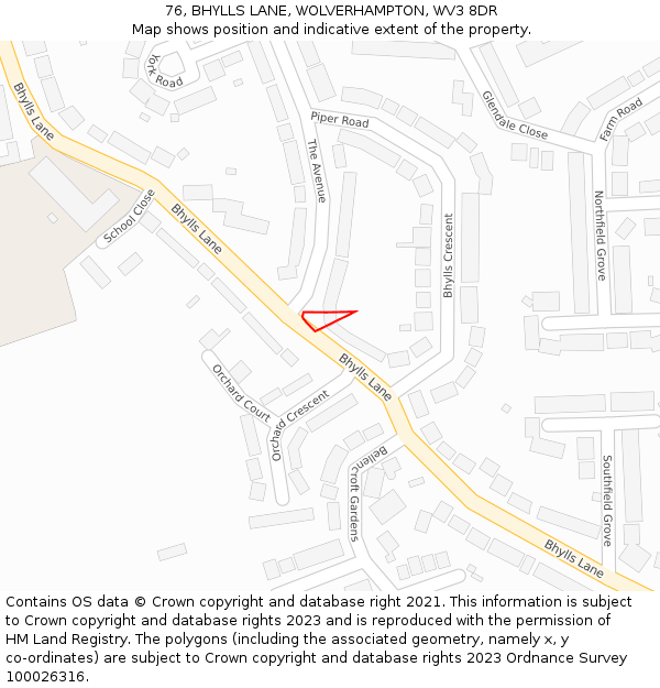 76, BHYLLS LANE, WOLVERHAMPTON, WV3 8DR: Location map and indicative extent of plot