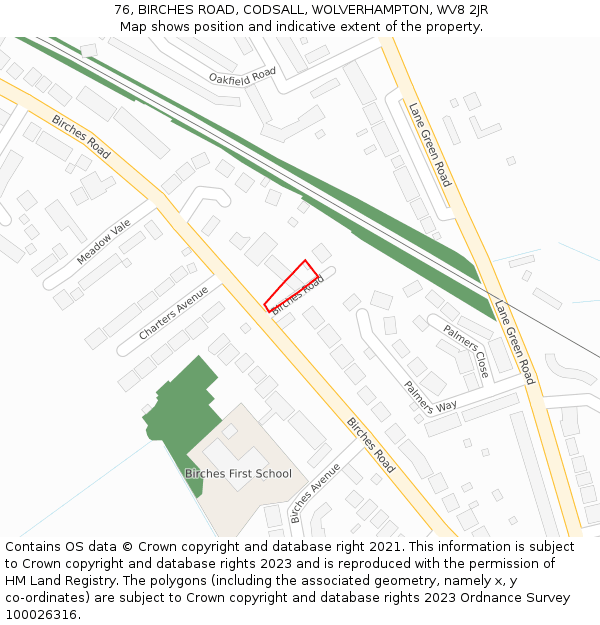 76, BIRCHES ROAD, CODSALL, WOLVERHAMPTON, WV8 2JR: Location map and indicative extent of plot