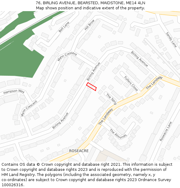 76, BIRLING AVENUE, BEARSTED, MAIDSTONE, ME14 4LN: Location map and indicative extent of plot