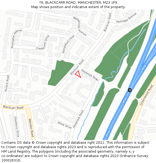 76, BLACKCARR ROAD, MANCHESTER, M23 1PX: Location map and indicative extent of plot