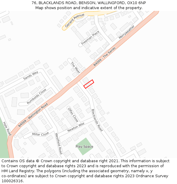 76, BLACKLANDS ROAD, BENSON, WALLINGFORD, OX10 6NP: Location map and indicative extent of plot