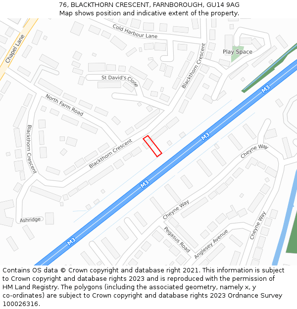 76, BLACKTHORN CRESCENT, FARNBOROUGH, GU14 9AG: Location map and indicative extent of plot