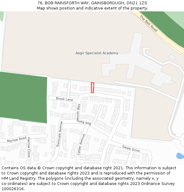 76, BOB RAINSFORTH WAY, GAINSBOROUGH, DN21 1ZS: Location map and indicative extent of plot