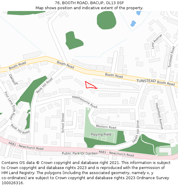 76, BOOTH ROAD, BACUP, OL13 0SF: Location map and indicative extent of plot