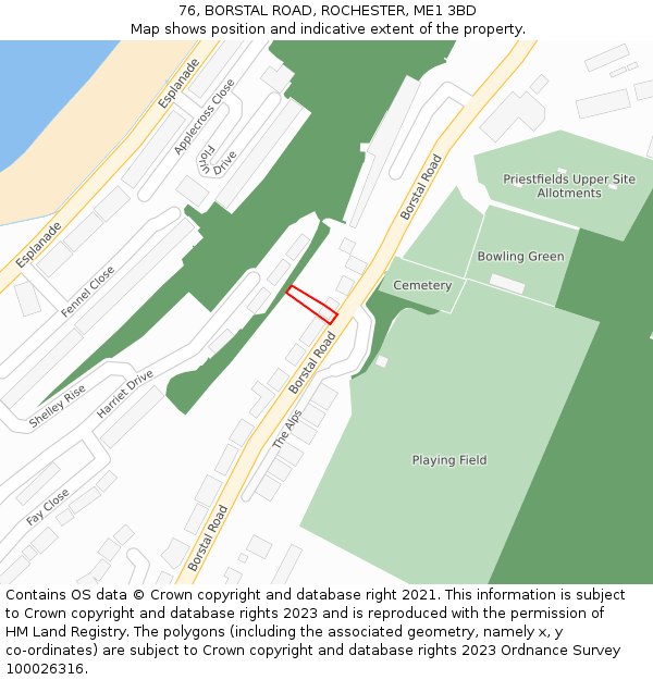 76, BORSTAL ROAD, ROCHESTER, ME1 3BD: Location map and indicative extent of plot