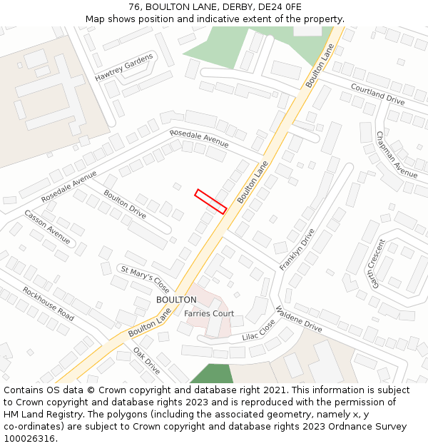 76, BOULTON LANE, DERBY, DE24 0FE: Location map and indicative extent of plot