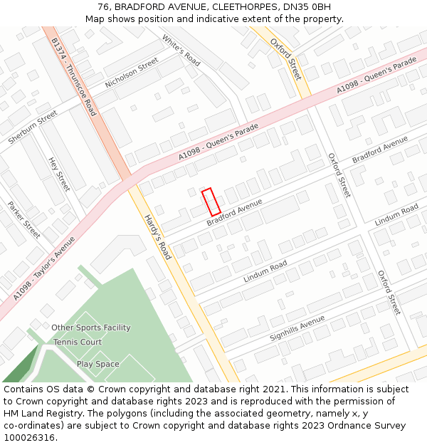 76, BRADFORD AVENUE, CLEETHORPES, DN35 0BH: Location map and indicative extent of plot