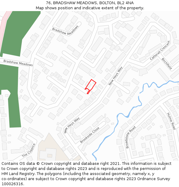 76, BRADSHAW MEADOWS, BOLTON, BL2 4NA: Location map and indicative extent of plot