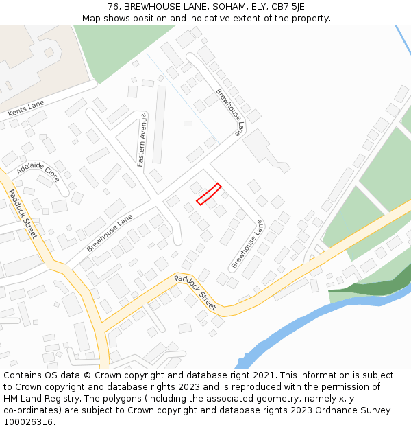 76, BREWHOUSE LANE, SOHAM, ELY, CB7 5JE: Location map and indicative extent of plot