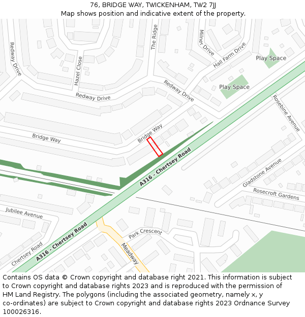 76, BRIDGE WAY, TWICKENHAM, TW2 7JJ: Location map and indicative extent of plot